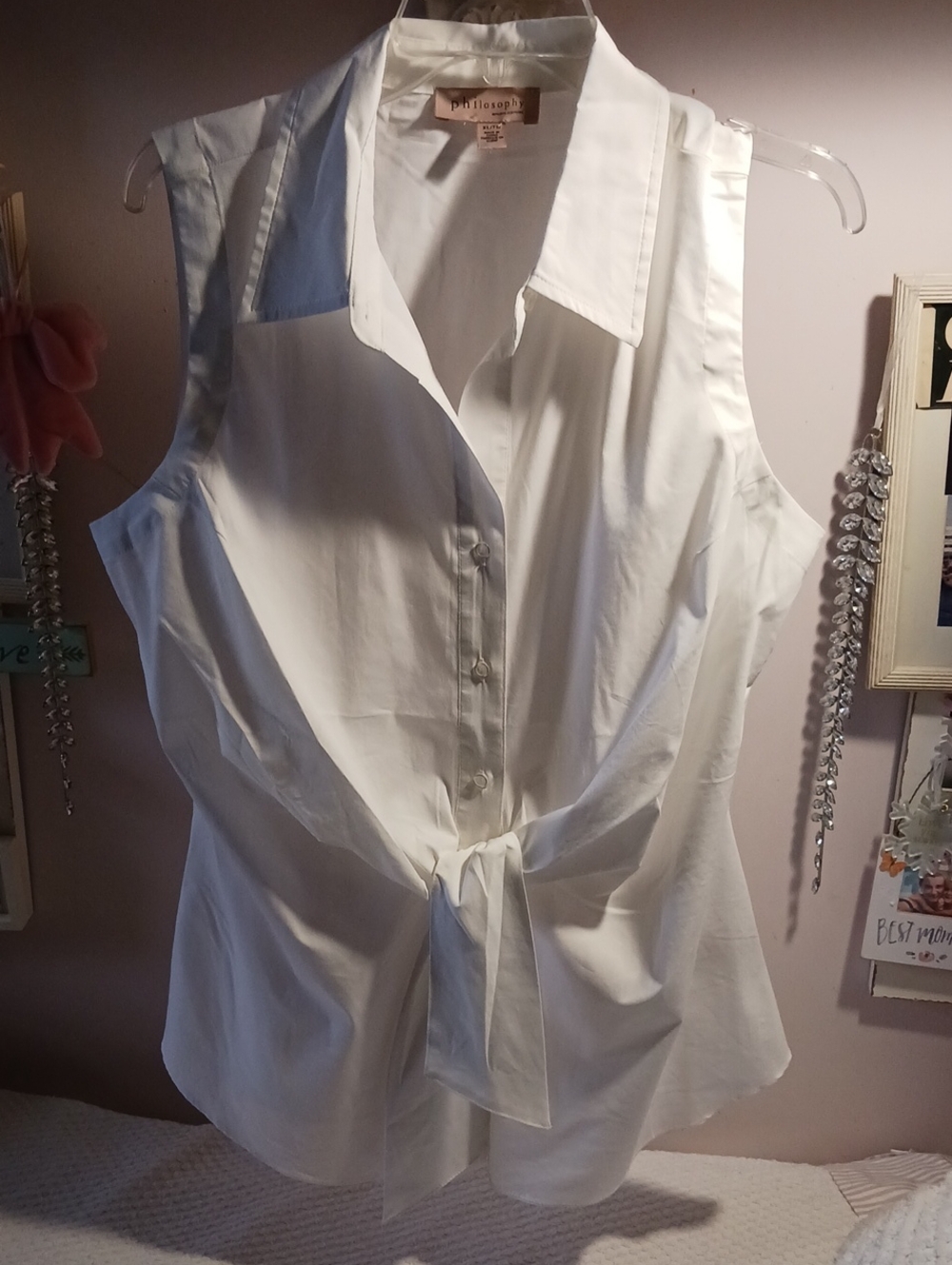 Gorgeous! Philosophy ⚜️ Crisp White Sleeveless Tie-Front Blouse XL